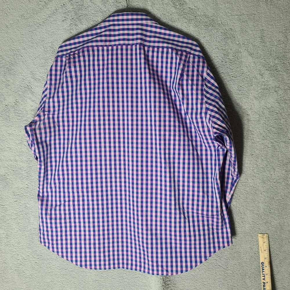 Mens Wear house - Esquire Blue & Purple Gingham Check Slim Fit Dress Shirt - Picture 3 of 4